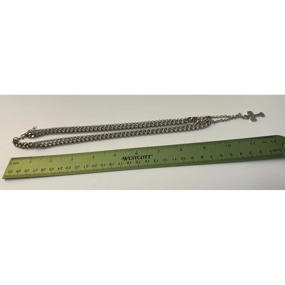 Multi Strand‎ Necklace Chunky 80s Vibes Cross Pendant